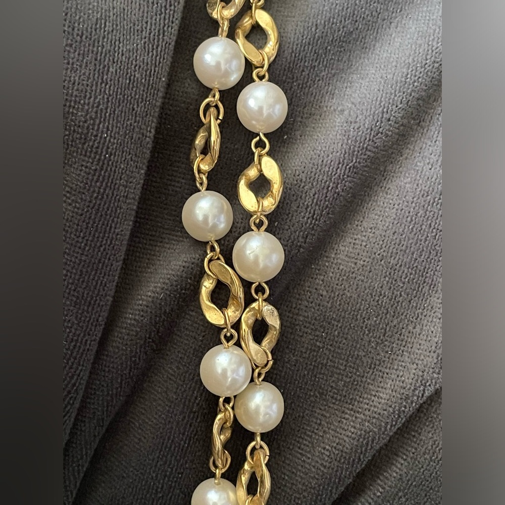 Gold Tone Faux Pearl Vintage Choker Necklace for Women  Chain Link 24"